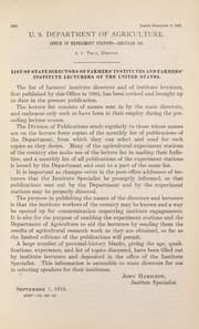 List of State Directors of Farmers' Institutes and Farmers' Institute Lecturers of the United States